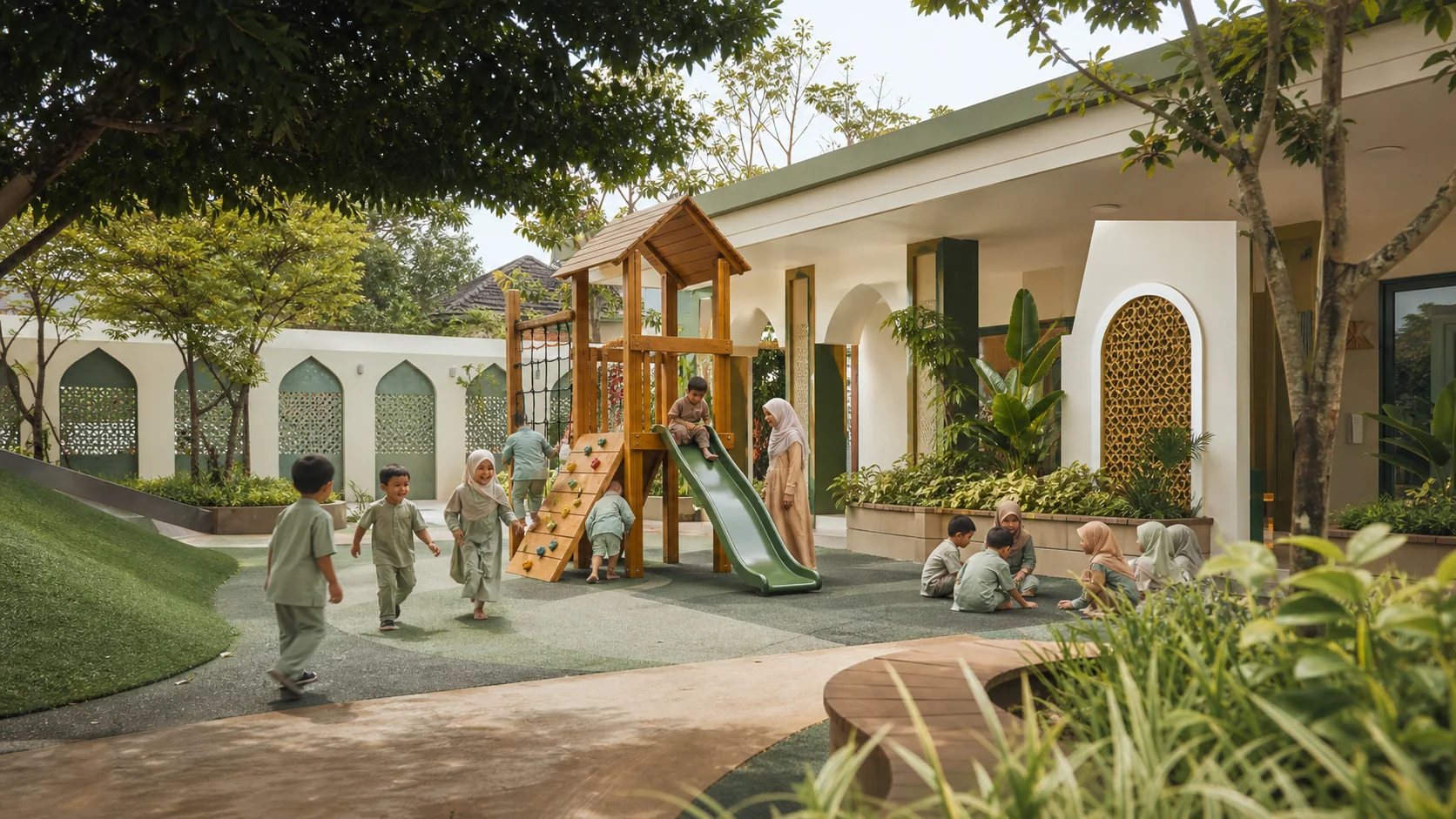 Area bermain luar ruang yang teduh, aman, dan ramah anak